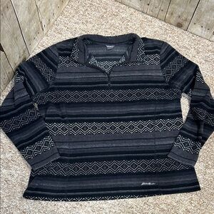Eddie Bauer Black and Gray Patterned  3/4 Zip Fleece Pullover 2XL